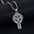 wholesale 925 Sterling Silver Claddagh Celtic Cross Emerald Green Stone Pendant Necklace  Norse Viking Irish Jewelry for Men Women 48cm Chain Length-0-5