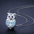 wholesale 925 Sterling Silver & White Gold Plated Owl Locket Necklace with Picture Holder, 3/4 Pendant, 18+2 Chain, Gift Ready-0-1
