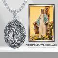 wholesale 925 Sterling Silver Oval Virgin Mary Pendant Necklace - Our Lady of Guadalupe Catholic Jewelry for Women and Men-0-5