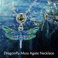 wholesale 925 Sterling Silver Blue Green Enamel Dragonfly & Moss Agate Pendant Necklace-0-4