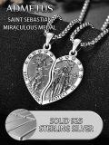 wholesale 925 Sterling Silver Saint Sebastian and Virgin Mary Couples Necklace Set Religious  for Men Women-0-5