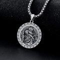 wholesale 925 Sterling Silver Saint Christopher Protect Us Pendant with 3D Angel and Halo on Round Medallion - Includes 24 Box Chain-0-3