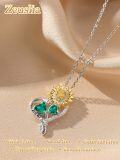 wholesale S925 Sterling Silver with 2-Carat Emerald Sunflower Birthstone Pendant Necklace for Women-0-1