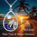 wholesale 925 Sterling Silver Moonstone Palm Tree Wave Pendant Necklace for Women-0-2