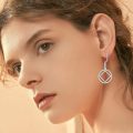 wholesale 925 Sterling Silver Square Circle Dangle Earrings-0-3