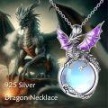 wholesale 925 Sterling Silver Purple Dragon Moonstone Pendant Necklace-0-5