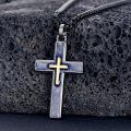 wholesale 925 Sterling Silver Mens Black Gold Cross Necklace w/ Blue Stone Pendant-0-4