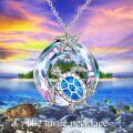 wholesale 925 Sterling Silver Blue Opal Sea Turtle Pendant Necklace with Starfish Charm for Women-0-2