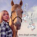 wholesale 925 Sterling Silver Horse Head Flower Drop Earrings for Women Girls  4cm Long-0-4