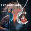 wholesale 925 Sterling Silver Red Enamel Fox on Crescent Moon Pendant Gothic Halloween Jewelry for Women Girls-0-1