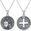 wholesale 925 Sterling Silver Cross Pendant Necklace with Knight and Shield Design - Religious Christian  for Women & Men-0-0