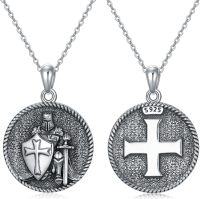 wholesale 925 Sterling Silver Cross Pendant Necklace with Knight and Shield Design - Religious Christian  for Women & Men-Knights Templar