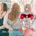 wholesale 925 Sterling Silver Heart-Shaped Red Crystal Angel Pendant Necklace Gift for Sisters and Moms-0-2