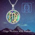 wholesale 925 Sterling Silver Virgo Zodiac Sign Abalone Shell & Natural Cubic Zirconias Round Pendant Necklace for Women Girls Gifts Jewelry Accessories (Virgo)-0-5