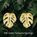 wholesale 14K Gold Leaf Stud Earrings for Women - Tropical Palm Leaves Jewelry Accessories-0-2