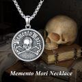 wholesale 925 Sterling Silver Mens Masonic Memento Mori Skull Crossbones Pendant Necklace-0-1