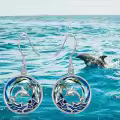 TOUPOP Sterling Silver Blue Crystal Dolphin Palm Tree Ocean Wave Earrings-0-1