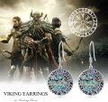 wholesale 925 Sterling Silver Norse Vegvisir Compass Dangle Earrings with Runes - Vintage Viking Style for Men & Women, Lucky Charm, Hypoallergenic, Gift Box-0-1