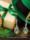 wholesale 925 Sterling Silver Green Enamel Irish Hat & Shamrock Drop Earrings for Women - Saint Patricks Day Jewelry-0-5