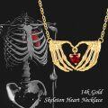 wholesale 14K Gold Skeleton Hands Heart Ruby Pendant Necklace for Women Mom Lover Gift-0-4