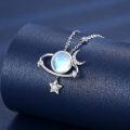 wholesale 925 Sterling Silver Blue Moonstone Star & Crescent Moon Pendant Necklace for Women Gifts-0-1