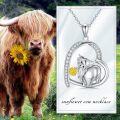 wholesale 925 Sterling Silver Highland Cow with Sunflower and Moon Pendant Necklace-0-3