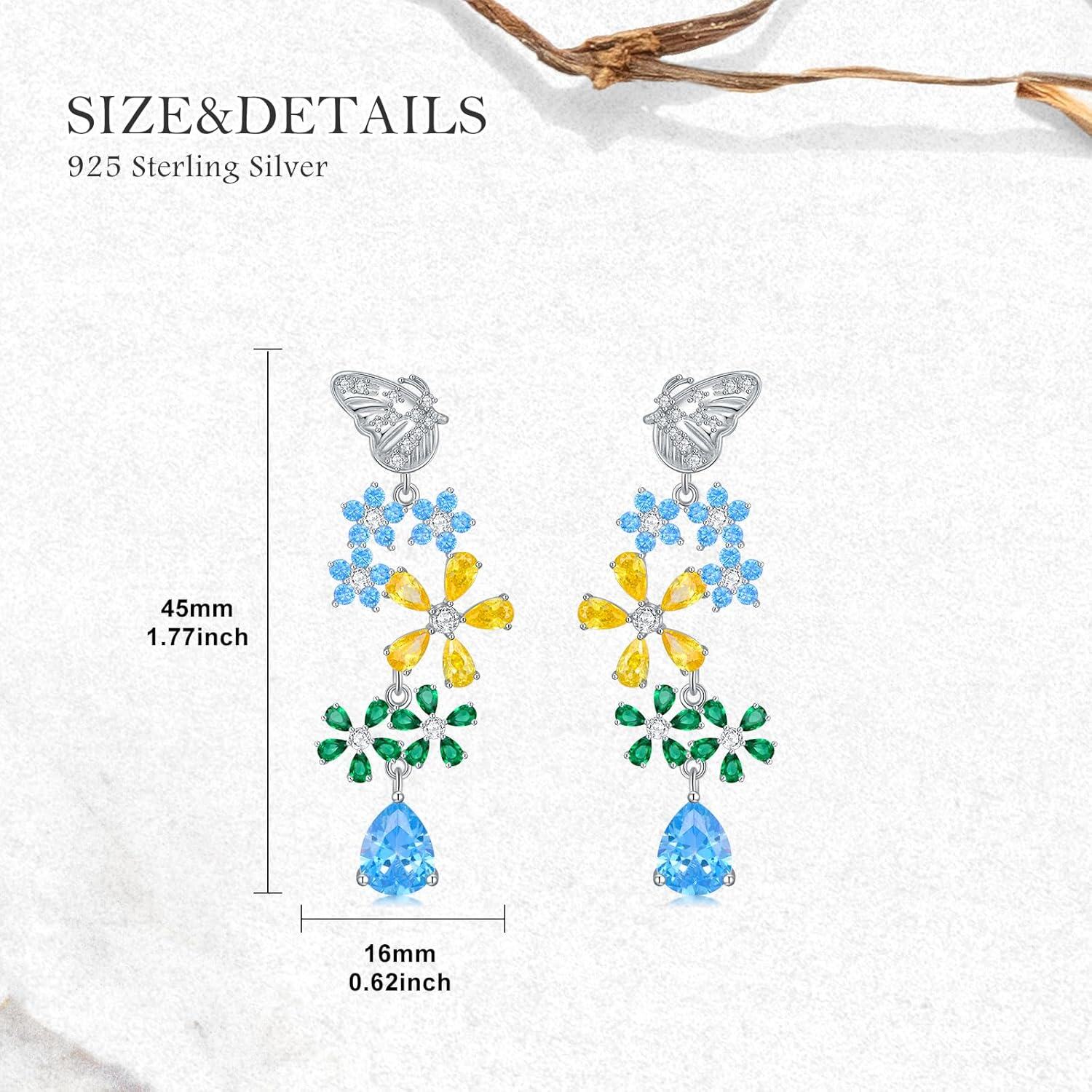 Sterling Silver Colorful Stone Chandelier Teardrop Dangle Earrings-0-3