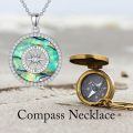 wholesale 925 Sterling Silver Abalone Shell Compass Pendant Necklace White Gold Plated Cz Halo-0-3
