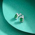 wholesale 925 Sterling Silver Green Square Cut Crystal Stud Earrings for Women-0-2