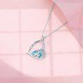 wholesale 925 Sterling Silver Penguin Mother & Child Turquoise Heart Pendant Necklace - Cute  for Women-0-3