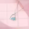 wholesale 925 Sterling Silver Penguin Mother & Child Turquoise Heart Pendant Necklace Wholesale - Cute  for Women-0-3