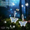 wholesale 925 Sterling Silver Butterfly Dangle Earrings with Blue Enamel and Leverback Closure for Sensitive Ears Mother's Day Gift for Women & Girlfriends-0-3