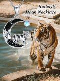 wholesale 925 Sterling Silver Crescent Moon Tiger Necklace with Black Crystal and Blue Stone Pendant-0-5
