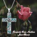 wholesale  Sterling Silver Turquoise Cross Necklace with Birth Flower Pendant -0-31