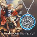 wholesale 925 Sterling Silver Saint Michael Protect Us Blue Opal Round Pendant Necklace for Men & Women-0-4