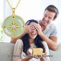wholesale 14K Gold Plated 925 Sterling Silver Jade Compass Necklace for Women, 1.05 Pendant with 18+2 Chain, Hypoallergenic Gift for Mom Wife Sister-0-2