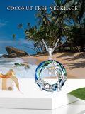 wholesale 925 Sterling Silver Blue Crystal Sea Turtle & Coconut Tree Pendant Necklace-0-4