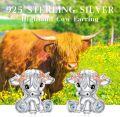 wholesale 925 Sterling Silver Hypoallergenic Highland Cow Stud Earrings with Blue Crystal Accents and Rose Gold Bow Tie for Women-0-4