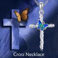 wholesale 925 Sterling Silver Butterfly Cross Pendant Necklace with Blue Fire Opal Inlay for Women-0-4