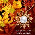 wholesale 14K Gold Pearl Pendant Necklace with Leaf Design and White Stone - Elegant Jewelry for Women (Length: Adjustable)-0-4