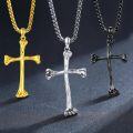 wholesale 925 Sterling Silver Plated Gold   Bone Cross Pendant Necklace for Men & Women-0-2