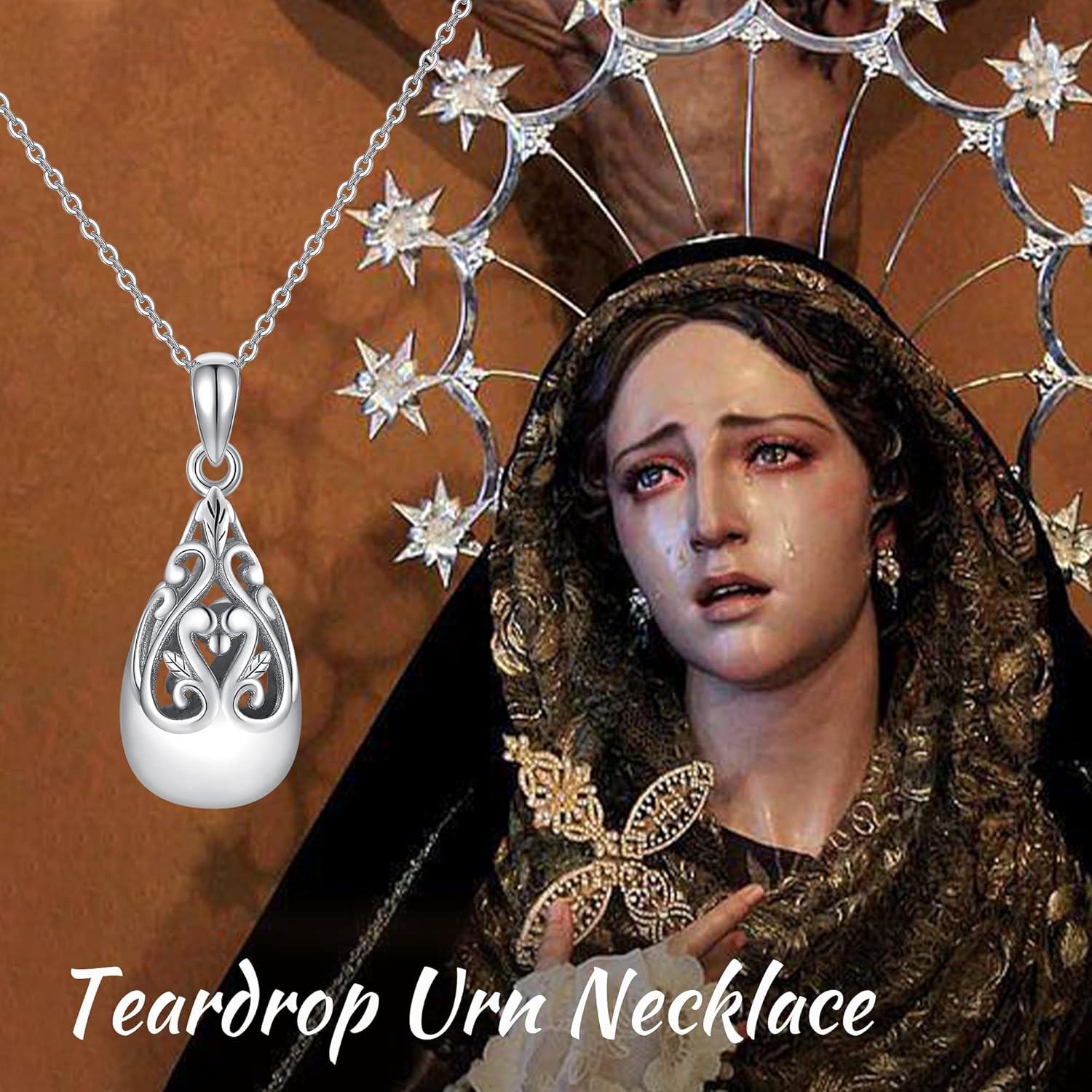 wholesale 925 Sterling Silver Filigree Tear Drop Cremation Keepsake Pendant with Chain and Funnel Set-0-4