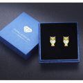 wholesale 925 Sterling Silver Gold Plated Cute Owl Heart Blue Opal Stud Earrings-0-5