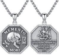 wholesale 925 Sterling Silver Gothic Skull Pendant Necklace  with MEMENTO MORI Inscription - 925 Sterling Silver Jewelry for Women and Men-Memento Mori