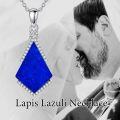 wholesale 925 Sterling Silver Cubic Zirconia Accent Triangle Pendant with Lapis Lazuli and Blue Stone Elements Necklaces-0-2