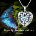 wholesale 925 Sterling Silver Turquoise Butterfly Heart Photo Locket Pendant Necklace for Women Girls Gifts-0-6
