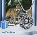 wholesale 925 Sterling Silver Wolf Head with Blue Stone Circle Pendant Necklace-0-5
