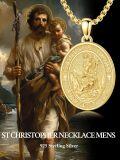 wholesale 925 Sterling Silver Saint Christopher Medal Protection Travelers Charm Pendant Necklace  45cm Chain Gold Tone  for Men Women Boys Girls Kids-0-4