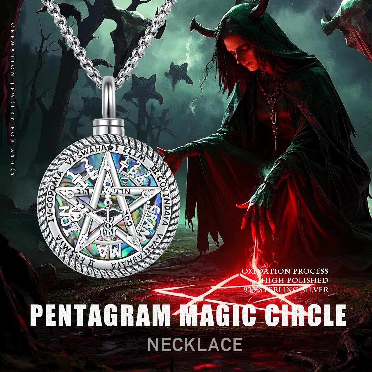 Sterling Silver Tetragrammaton Pentagram Pendant Amulet Necklace-0-2