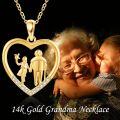wholesale 14K Solid Heart Family Pendant Necklace for Mom Grandmother's Day Gift-0-4